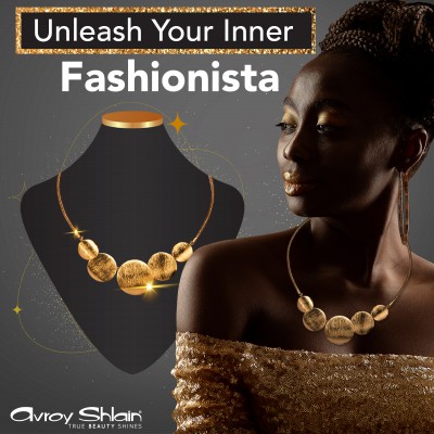 Make a bold fashion statement with this striking gold round necklace.